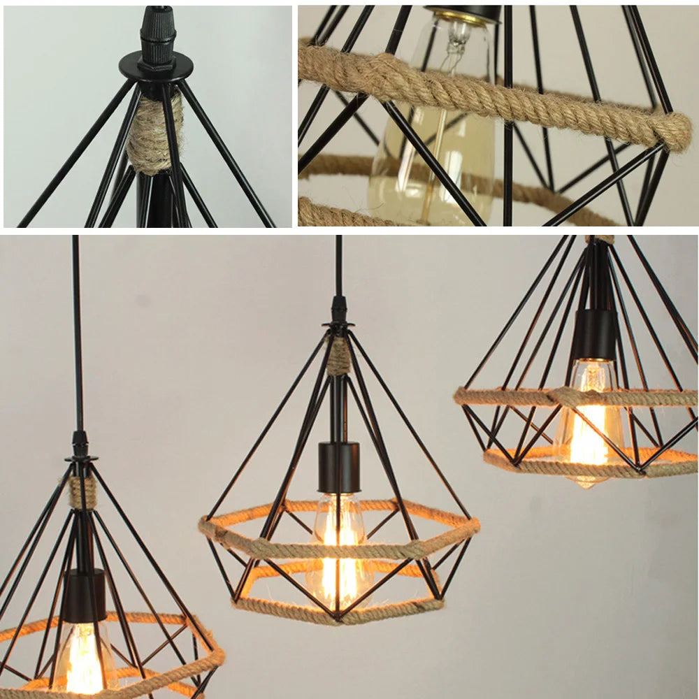 Nordic Black Iron Cage Retro Loft Metal Lamps