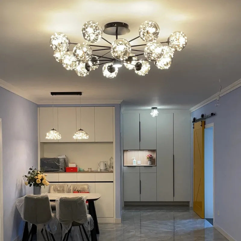 Lámpara colgante de techo de cristal de lujo negro