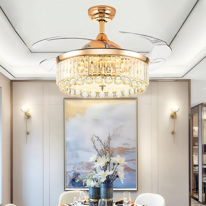 Remote control LED Gold Crystal Ceiling Fans with Light