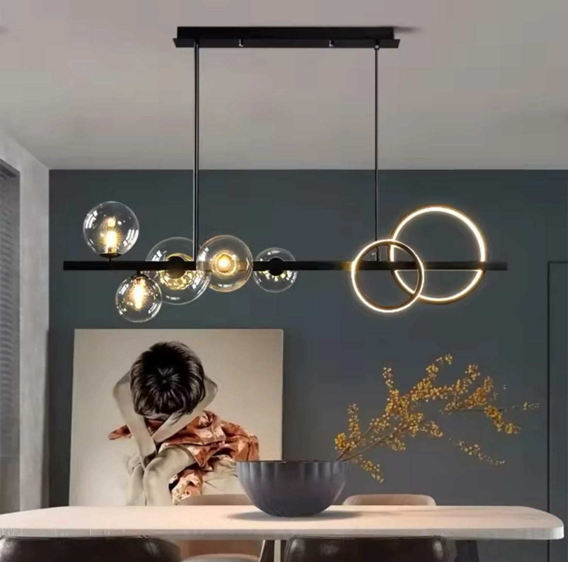 Modern Globe Glass Island Pendant Light Multi Light Metal