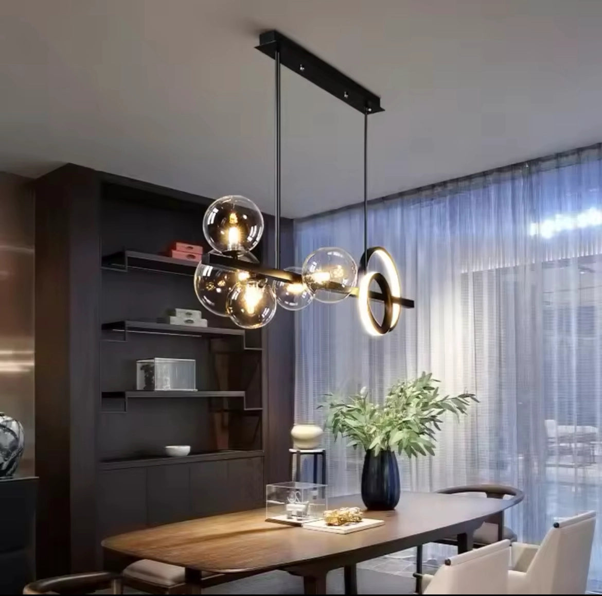 Modern Globe Glass Island Pendant Light Multi Light Metal