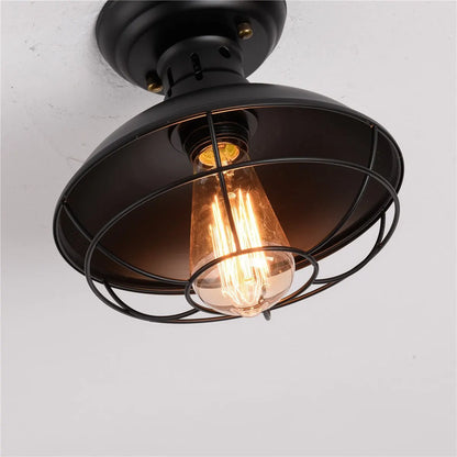 Lámpara de techo industrial de bronce frotado con aceite con jaula de metal, accesorio de iluminación semiempotrado para cocina de porche de granja