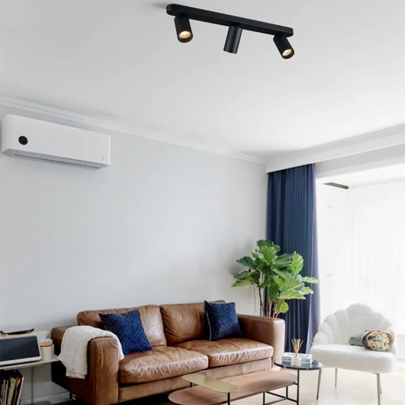 Focos regulables de múltiples cabezales, techo montado en superficie, antideslumbrante, sala de estar, dormitorio, pasillo, luz lineal larga sin guía, 7W/12W