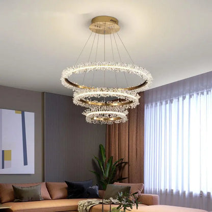 LED Crystal gold ring chandelier
