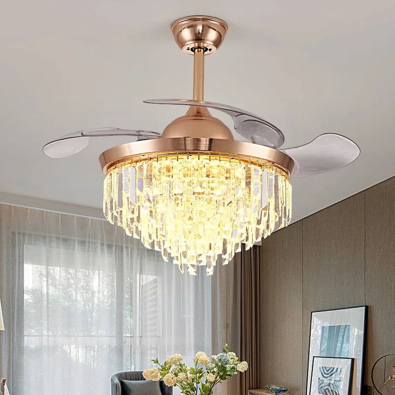 Retractable Crystal ceiling fan light
