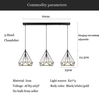 Nordic 3 Heads Long Bar Lighting Chandelier