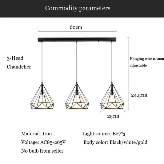 Nordic 3 Heads Long Bar Lighting Chandelier