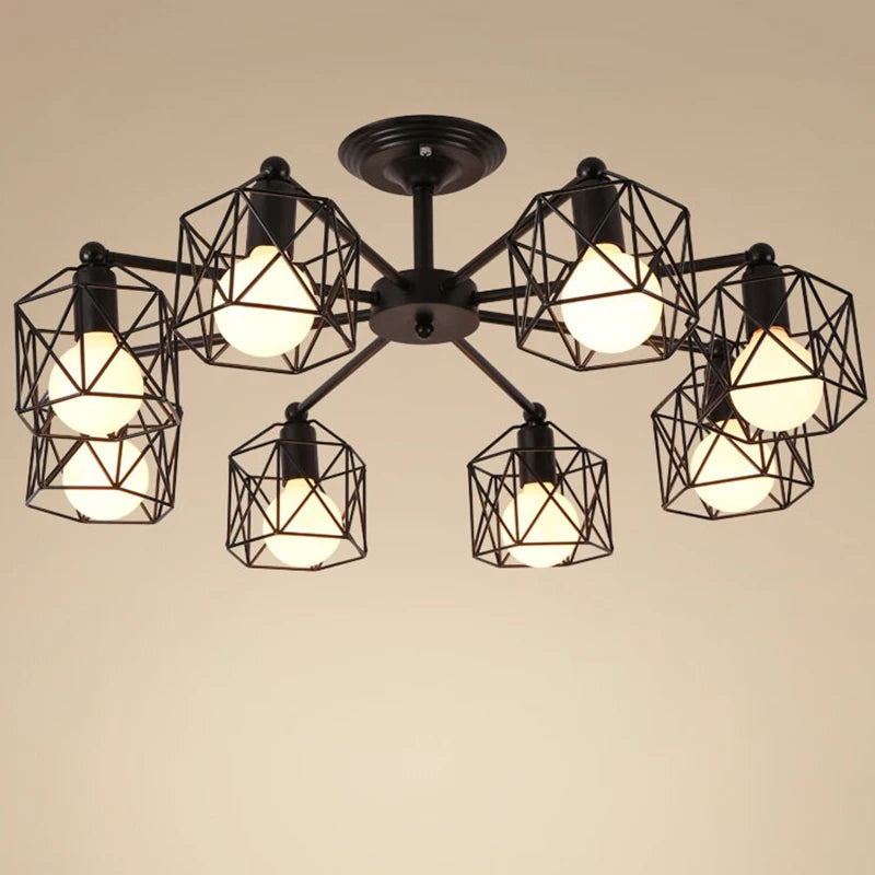 Lámpara de techo moderna E27, iluminación de araña, jaula de hierro negro, accesorios de iluminación para cocina, dormitorio, sala de estar, otros dormitorios, iluminación para el hogar