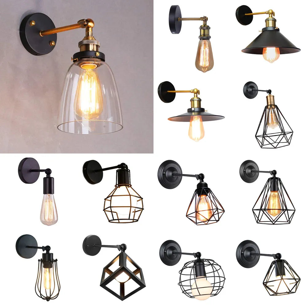 Vintage Retro Loft LED jaula luz de pared lámparas de pared industriales lámpara sombra E27 apliques luces interior moderno accesorio de iluminación para el hogar