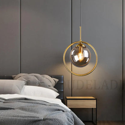 Single head Glass sphere/w ring pendant light