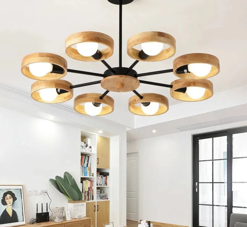 Lámparas colgantes de madera LED E27 con rotación de 360 ​​grados, minimalistas escandinavos, accesorios creativos para el hogar, negro y blanco