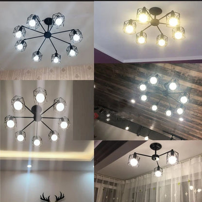 Lámpara de techo moderna E27, iluminación de araña, jaula de hierro negro, accesorios de iluminación para cocina, dormitorio, sala de estar, otros dormitorios, iluminación para el hogar