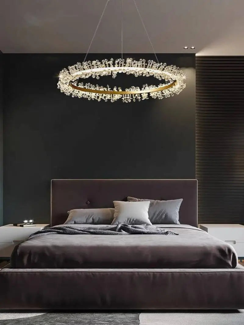 LED Crystal gold ring chandelier