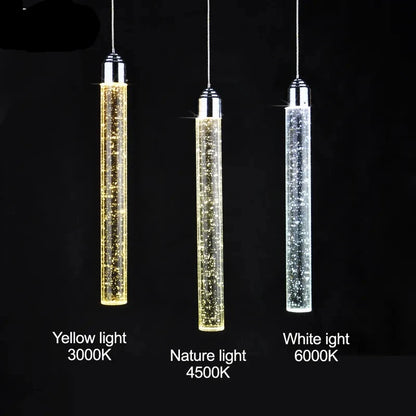 Lámpara colgante led moderna minimalista burbuja K9 luces colgantes de cristal comedor cilindro tubo largo luces colgantes techo alto