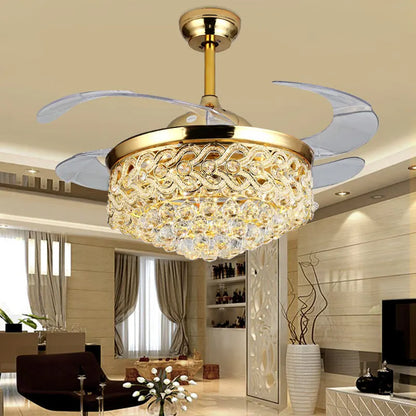LED Retractable Crystal fan light