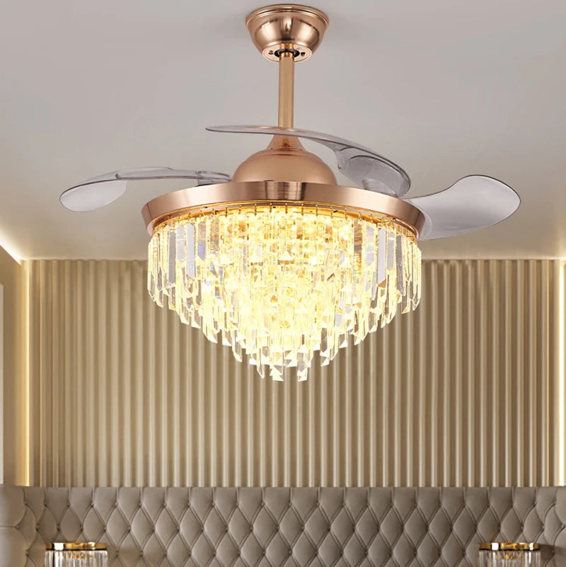 Retractable Crystal ceiling fan light