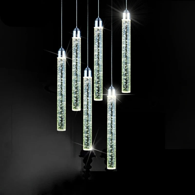 Lámpara colgante led moderna minimalista burbuja K9 luces colgantes de cristal comedor cilindro tubo largo luces colgantes techo alto