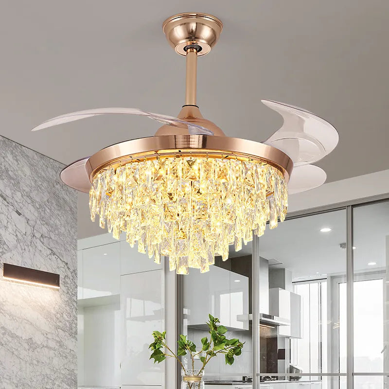 Retractable Crystal ceiling fan light