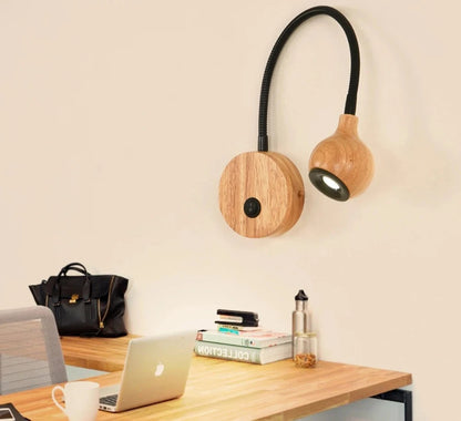 Led Adjustable wood Knob Switch Bedside Reading Light