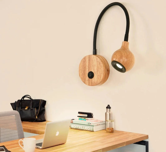 Led Adjustable wood Knob Switch Bedside Reading Light