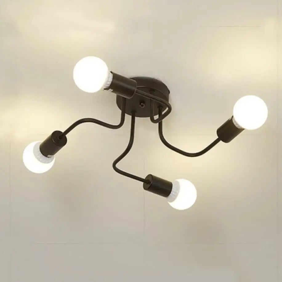 Candelabros de hierro con cuatro bombillas europeas E27, lámparas led blancas/negras para sala de estar, iluminación de araña moderna, lámparas de iluminación LED con brillo 5