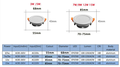 Led Recessed Spot light white body