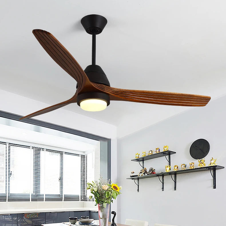Ventilador de techo moderno con luz, lámparas creativas de ventilador de techo de 52 pulgadas para comedor, dormitorio, restaurante, ventilador de madera, luz de 4 colores