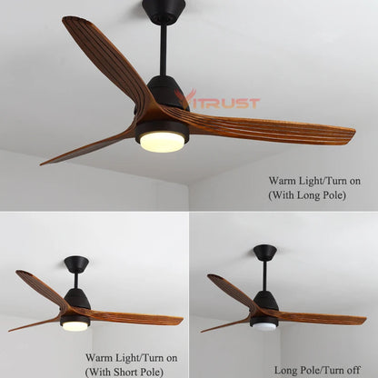 Ventilador de techo moderno con luz, lámparas creativas de ventilador de techo de 52 pulgadas para comedor, dormitorio, restaurante, ventilador de madera, luz de 4 colores