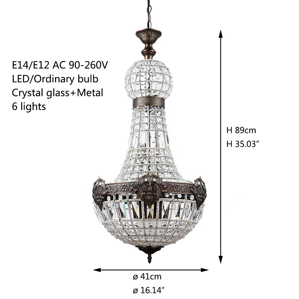 Europa Retro Vintage encantador estilo imperio real gran Led cristal lámpara moderna lámpara Lustres luces E14 para la sala de estar del Hotel