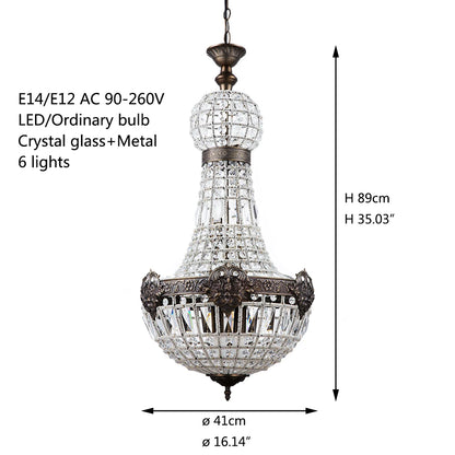 Europa Retro Vintage encantador estilo imperio real gran Led cristal lámpara moderna lámpara Lustres luces E14 para la sala de estar del Hotel