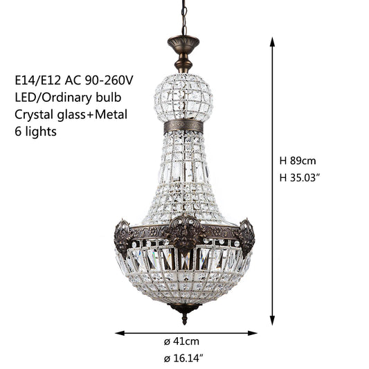 Europe Vintage Charming Royal Empire Style Led Crystal Chandelier Light