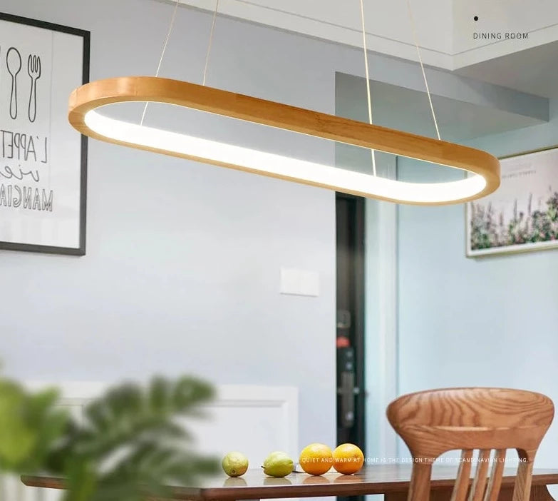 Lámpara colgante de madera LED, lámpara colgante de comedor de estilo moderno para sala de estar/dormitorio/luz de oficina de estudio