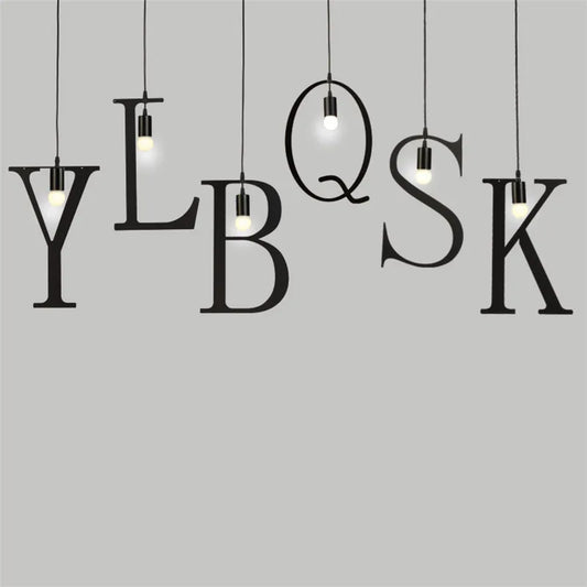 Feiemfeiyou AZ palabras personaje musical e27 lámpara colgante Led negra creativa para Bar dormitorio librería iluminación colgante