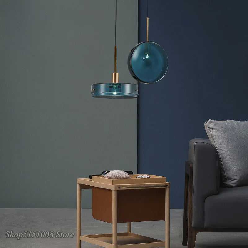 Nordic Modern LED Blue Glass Pendant Lights
