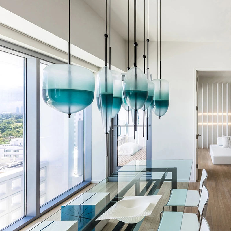 Nordic modern ice blue glass pendant light