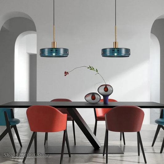 Nordic Modern LED Blue Glass Pendant Lights