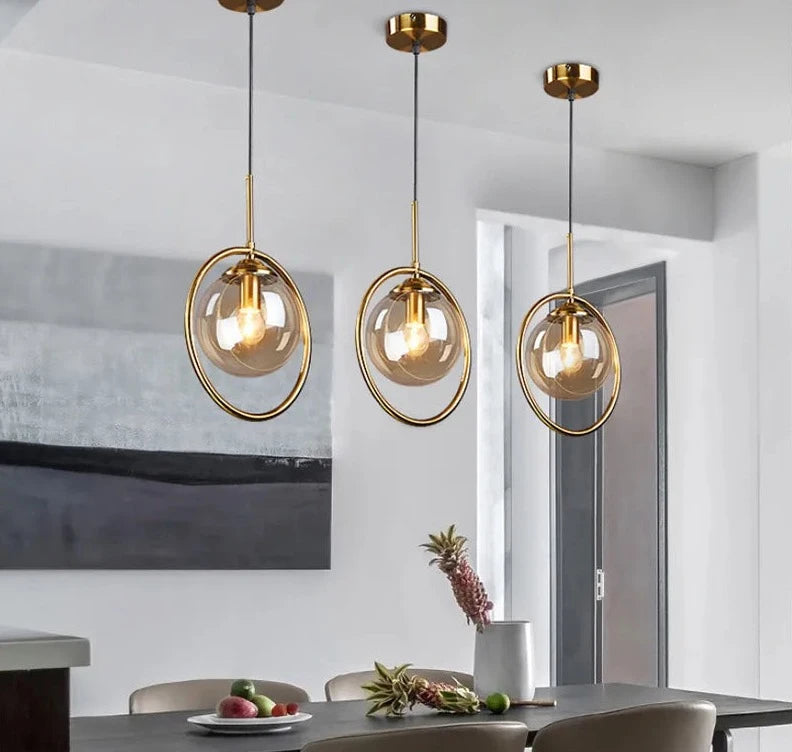 Single head Glass sphere/w ring pendant light