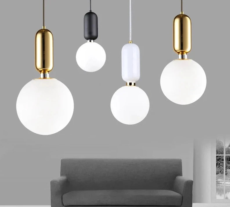 Luces colgantes de diseñador nórdico, lámpara colgante de bola de cristal lechoso para sala de estar, comedor, lámparas de habitación, lámpara colgante de suspensión creativa