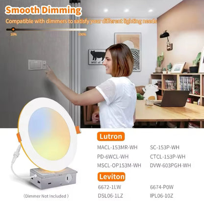 12 Pack LED Recessed Ceiling Light with Night Light 6 or 4 inch 5CCT Ultra-Thin 2700k/3000k/3500k/4000k/5000k