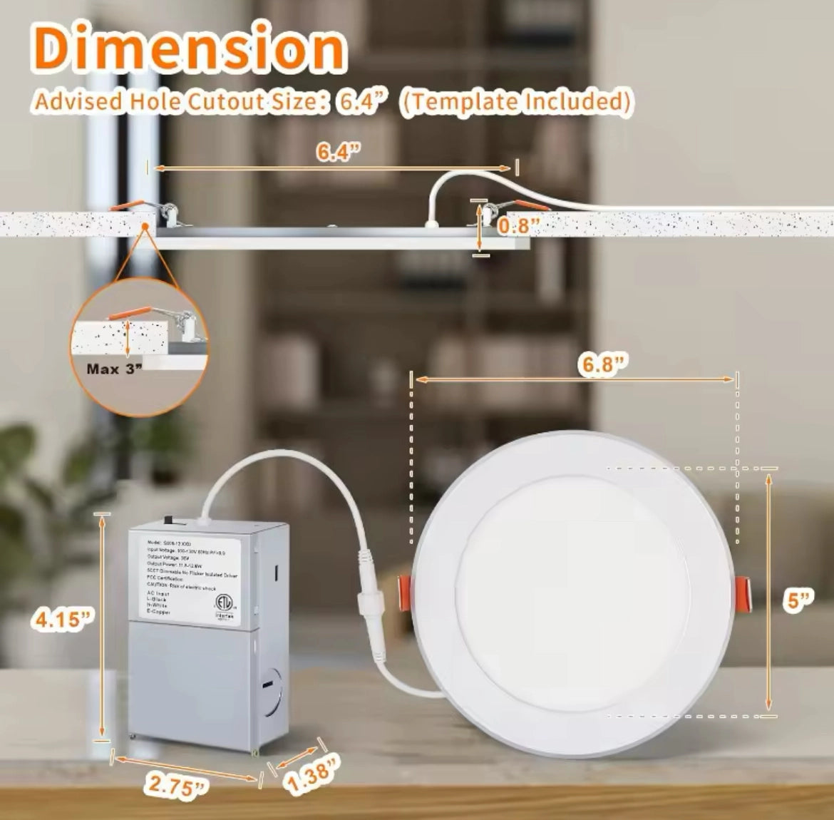 12 Pack LED Recessed Ceiling Light with Night Light 6 or 4 inch 5CCT Ultra-Thin 2700k/3000k/3500k/4000k/5000k