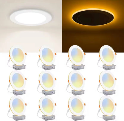 12 Pack LED Recessed Ceiling Light with Night Light 6 or 4 inch 5CCT Ultra-Thin 2700k/3000k/3500k/4000k/5000k