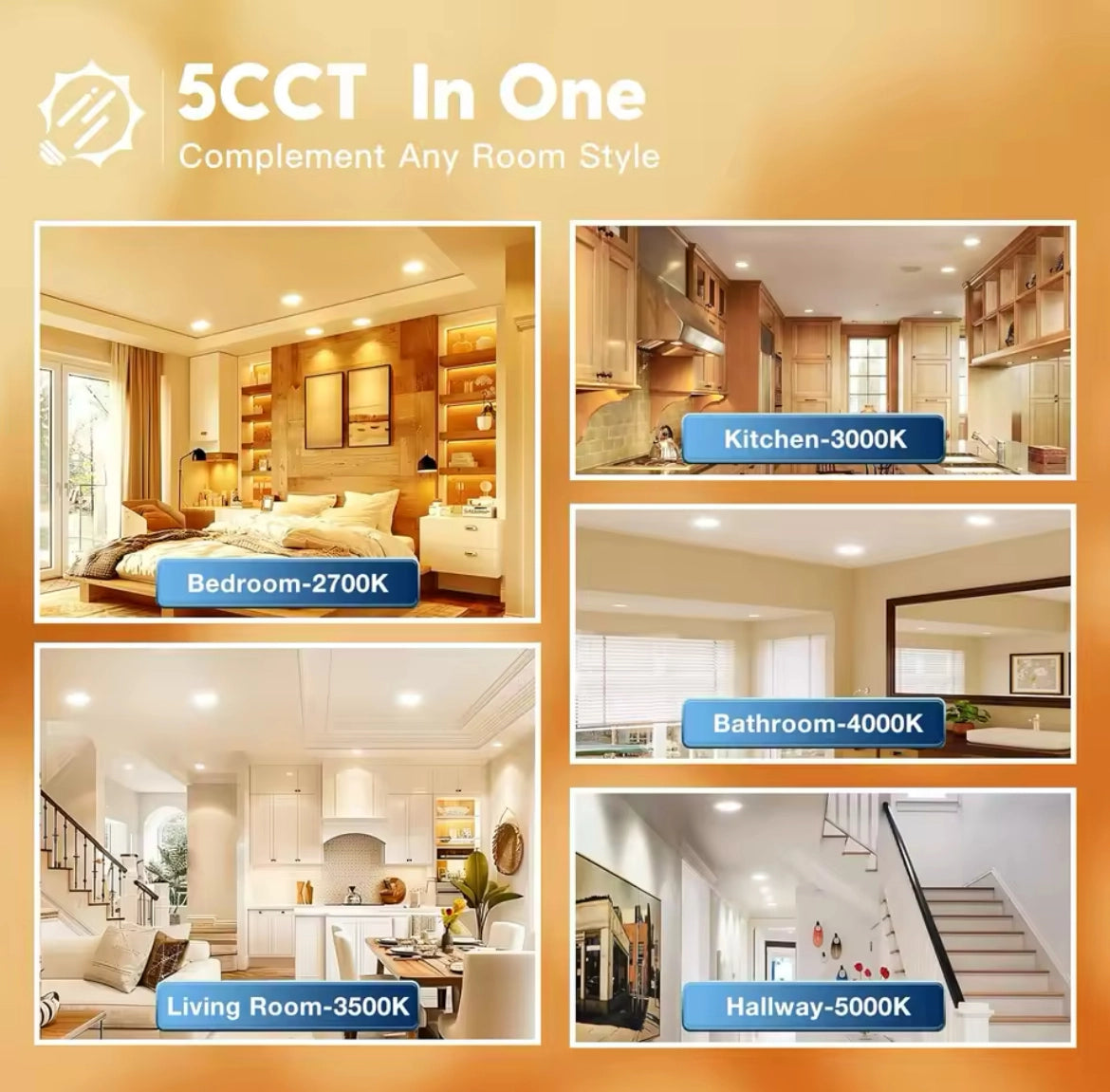 12 Pack LED Recessed Ceiling Light with Night Light 6 or 4 inch 5CCT Ultra-Thin 2700k/3000k/3500k/4000k/5000k