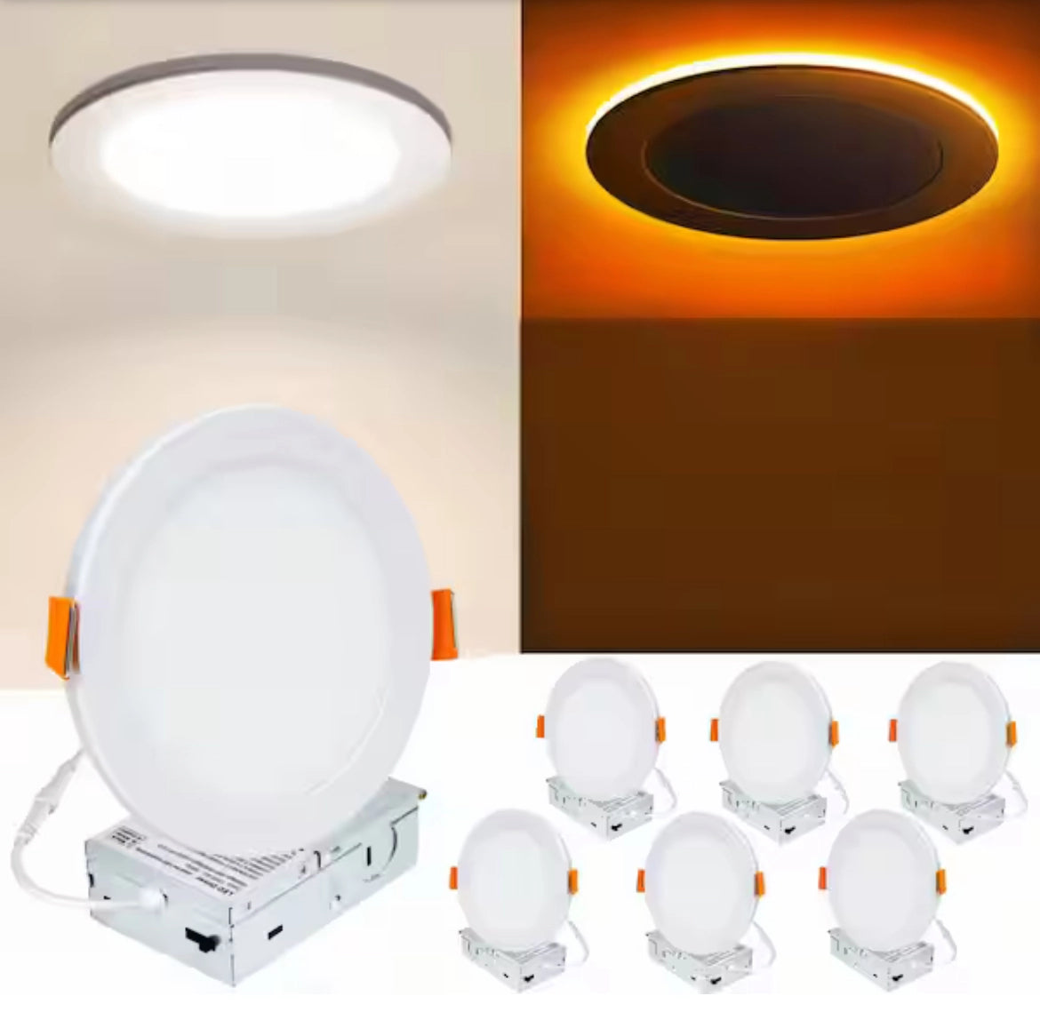 12 Pack LED Recessed Ceiling Light with Night Light 6 or 4 inch 5CCT Ultra-Thin 2700k/3000k/3500k/4000k/5000k