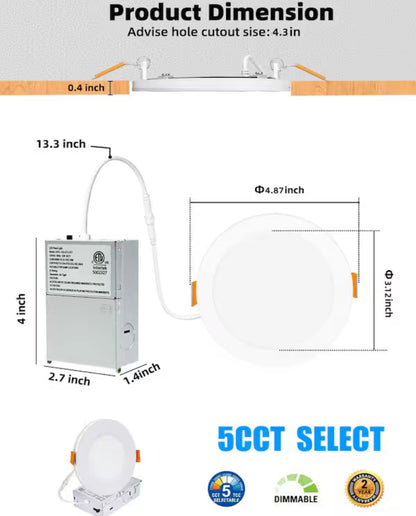 12 Pack LED Recessed Ceiling Light with Night Light 6 or 4 inch 5CCT Ultra-Thin 2700k/3000k/3500k/4000k/5000k