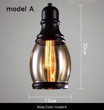 Vintage Amber Glass Pendant Light