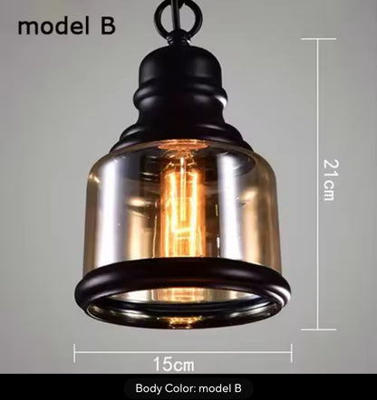 Vintage Amber Glass Pendant Light