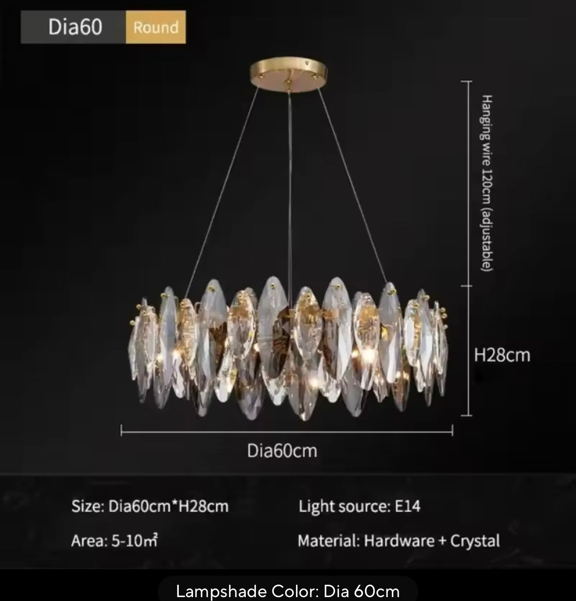 Glass gray Luxury Crystal led pendant light