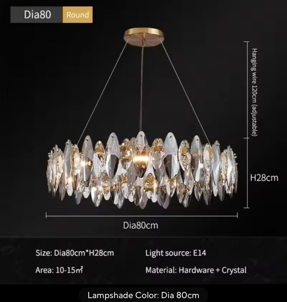 Glass gray Luxury Crystal led pendant light