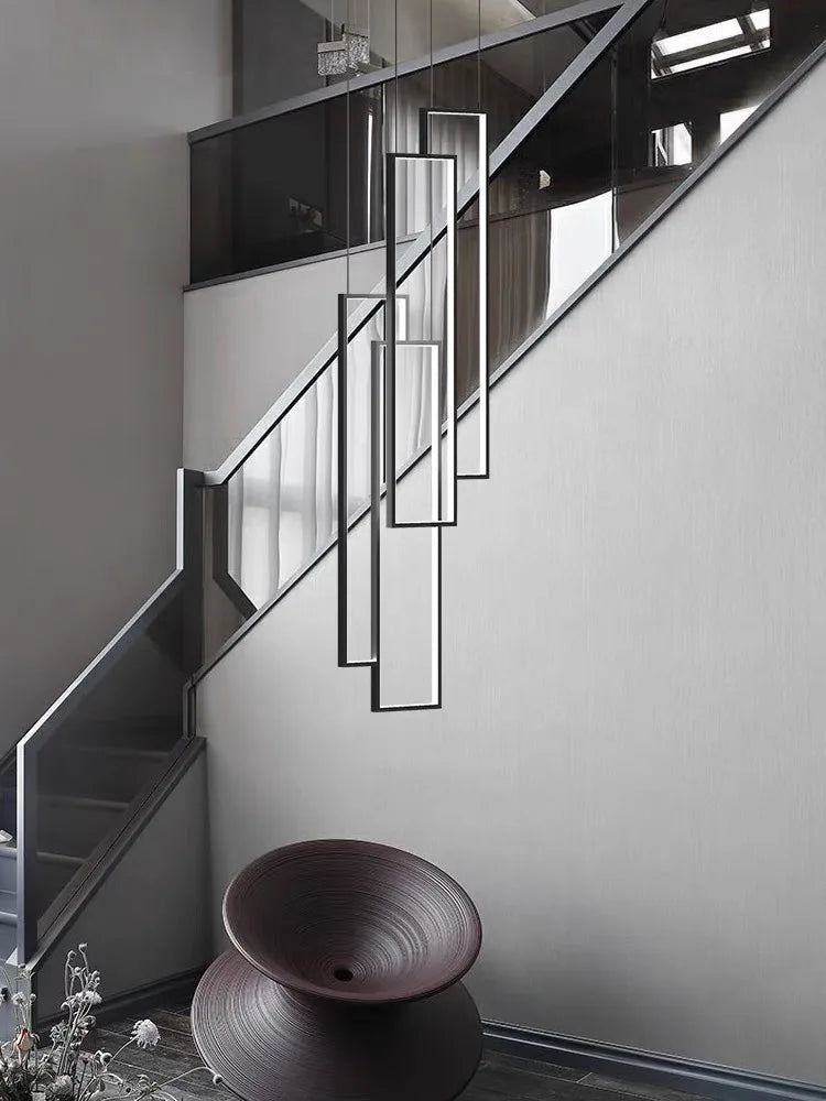 Candelabro largo de escalera LED moderno, lámparas colgantes dúplex geométricas para villa, Lustre, lámpara colgante nórdica de lujo para loft y sala de estar