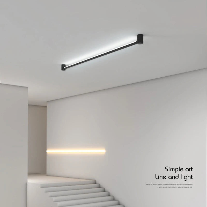 Luz lineal montada en superficie, habitación larga simple con barra de luz LED, luz de pared interior, sala de estar, comedor, luz de techo negra